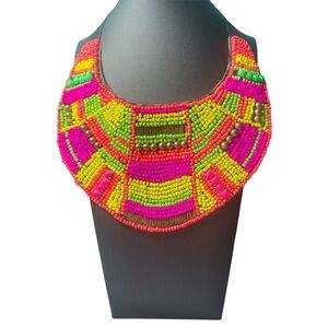 Vibrant Hand Beaded Tribal Necklace